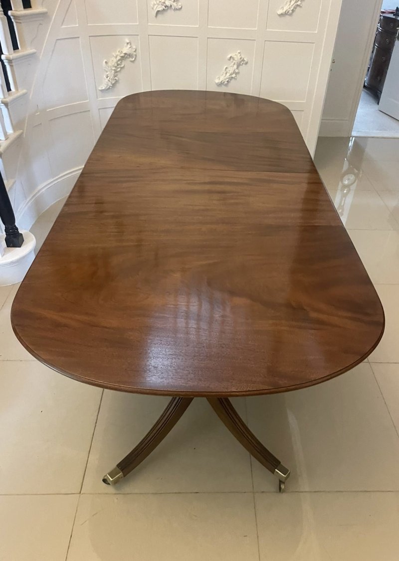 Antique Edwardian 10 Seater Quality Figured Mahogany Two Pilar Dining Table